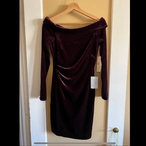 Plum Velvet off-shoulder Dress